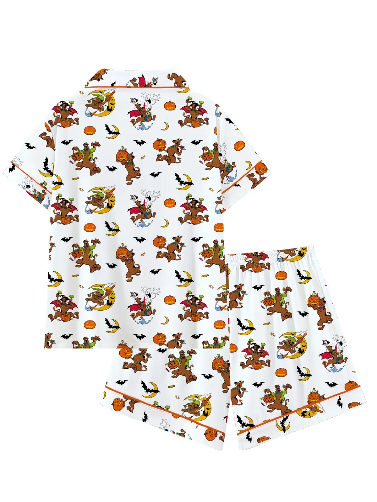 Women's Halloween Pajama Set, Cute Cartoon Pumpkin, Bat, Ghost & Animal Print, 2-Piece Short-Sleeve Sleepwear Loungewear, Fitted for All Seasons, Pyjamas Set