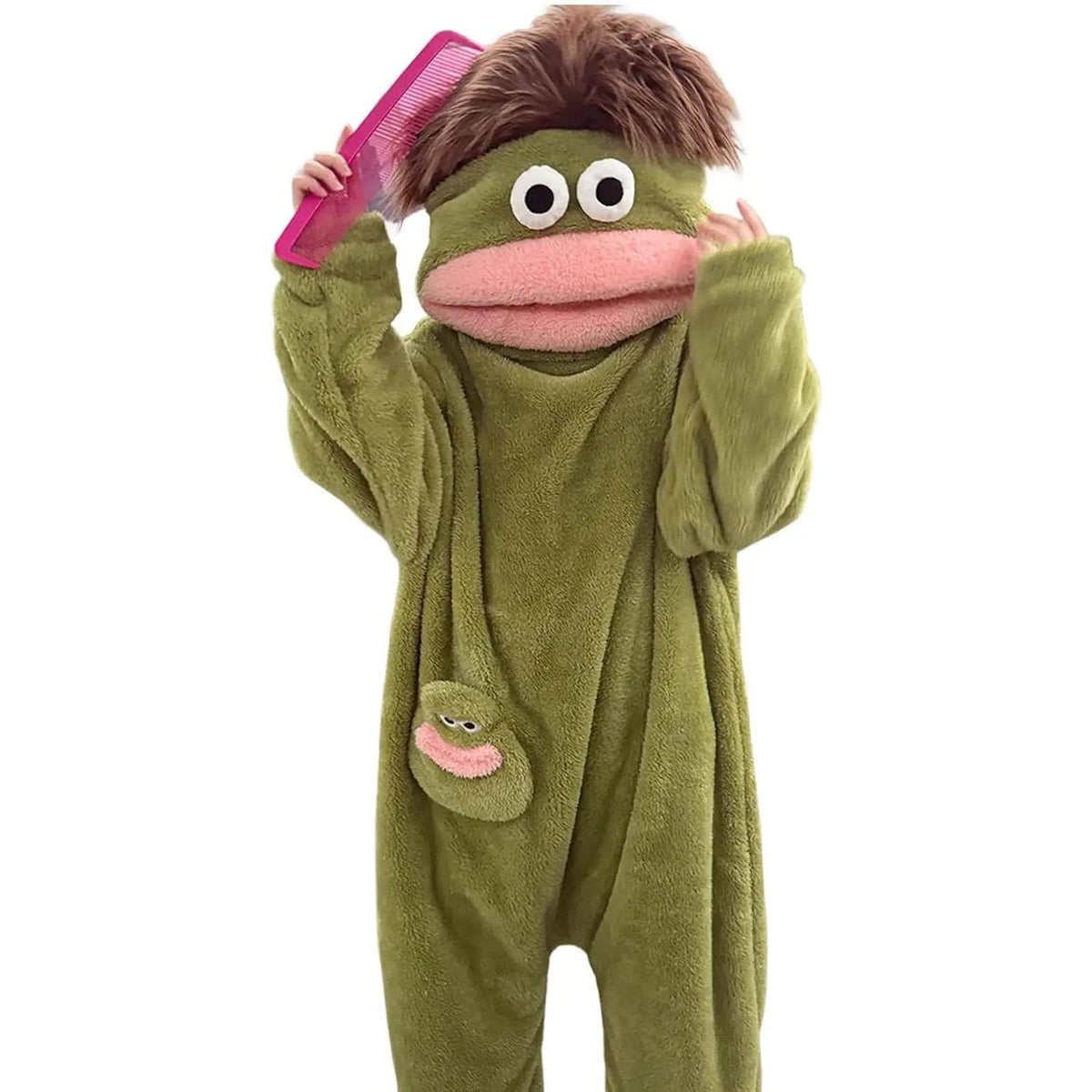 Hooded Plush Funny Monster Onesie, One-Piece Loungewear Pajamas, Unique Big Mouth Design, Warm Oversized Casual Home Lounge Sleepwear