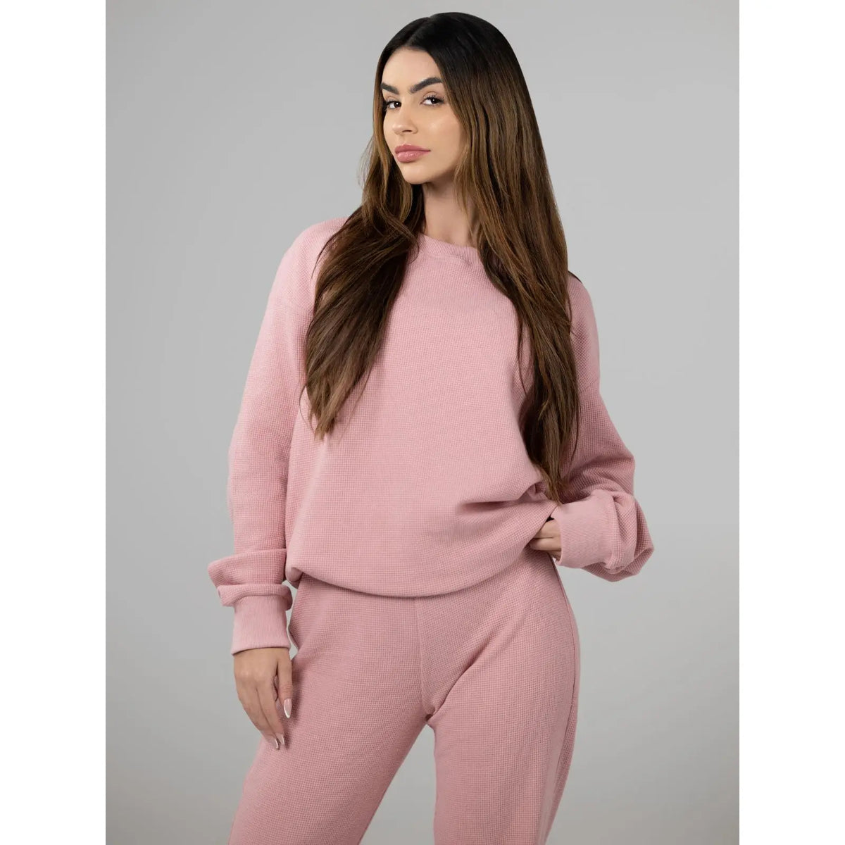 Comfrt | Waffle Lounge Long Sleeve | Crewneck Lightweight Cotton Blend Textured Lounge Top