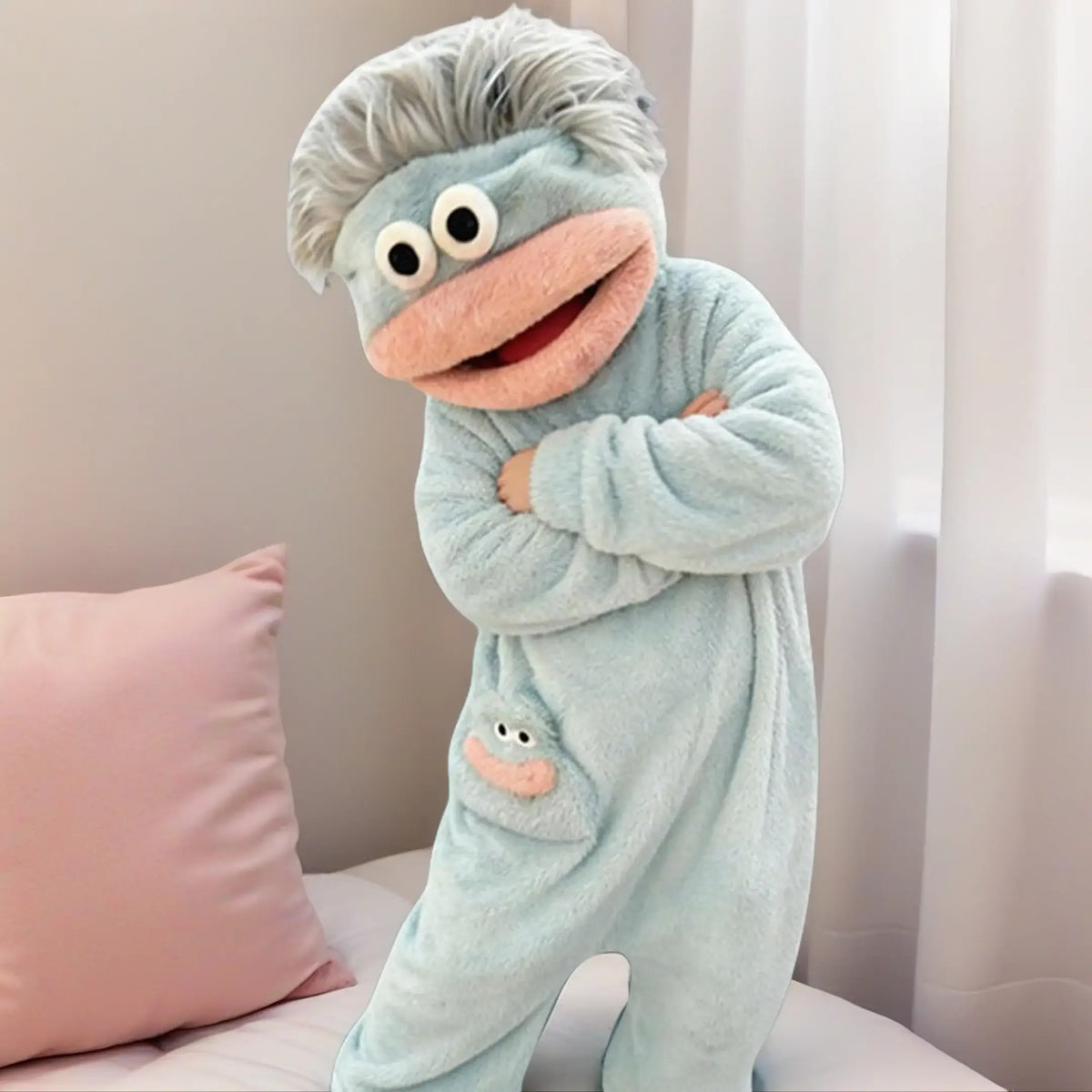 Hooded Plush Funny Monster Onesie, One-Piece Loungewear Pajamas, Unique Big Mouth Design, Warm Oversized Casual Home Lounge Sleepwear