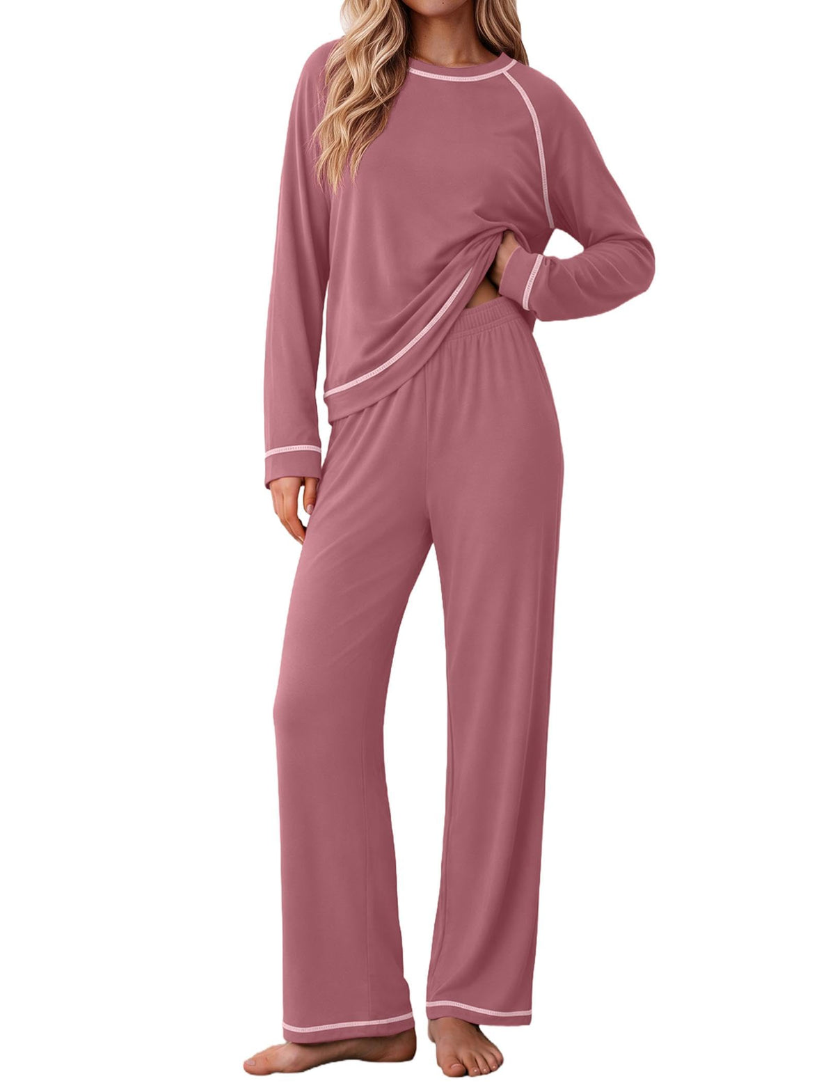 Ekouaer Womens Pajamas Long Sleeve Pjs Soft Loungewear 2 Piece Lounge Sets