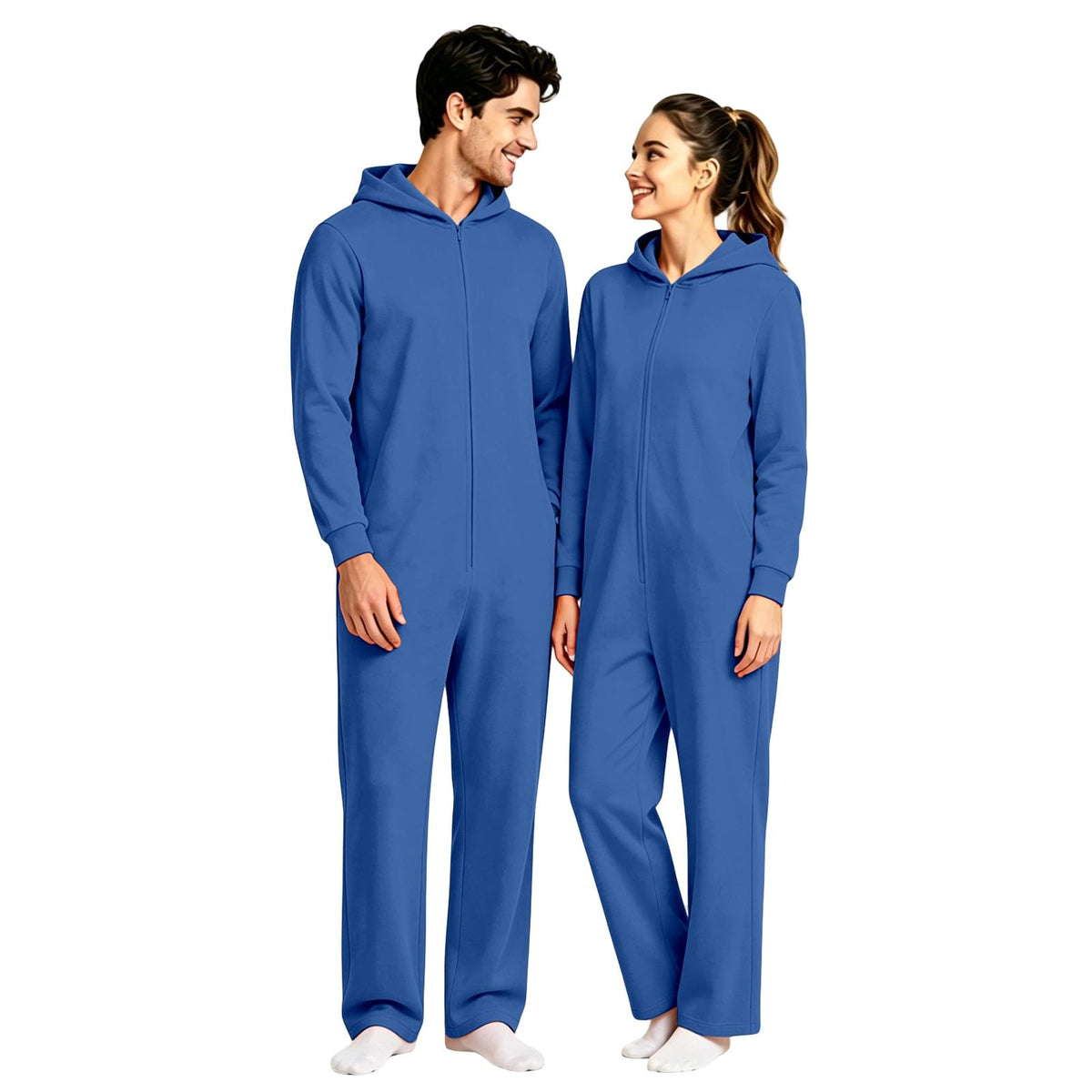 Halloween Onesie Adult 16 Solid Color Zip Up Hooded Couple Pajama Costumes