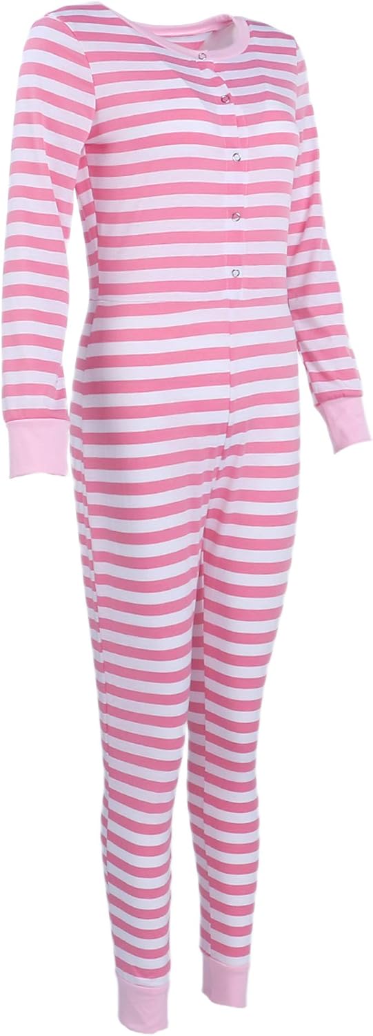 Women Christmas Button V-Neck Jumpsuit Long Sleeve Bodycon Pajama Sleepwear