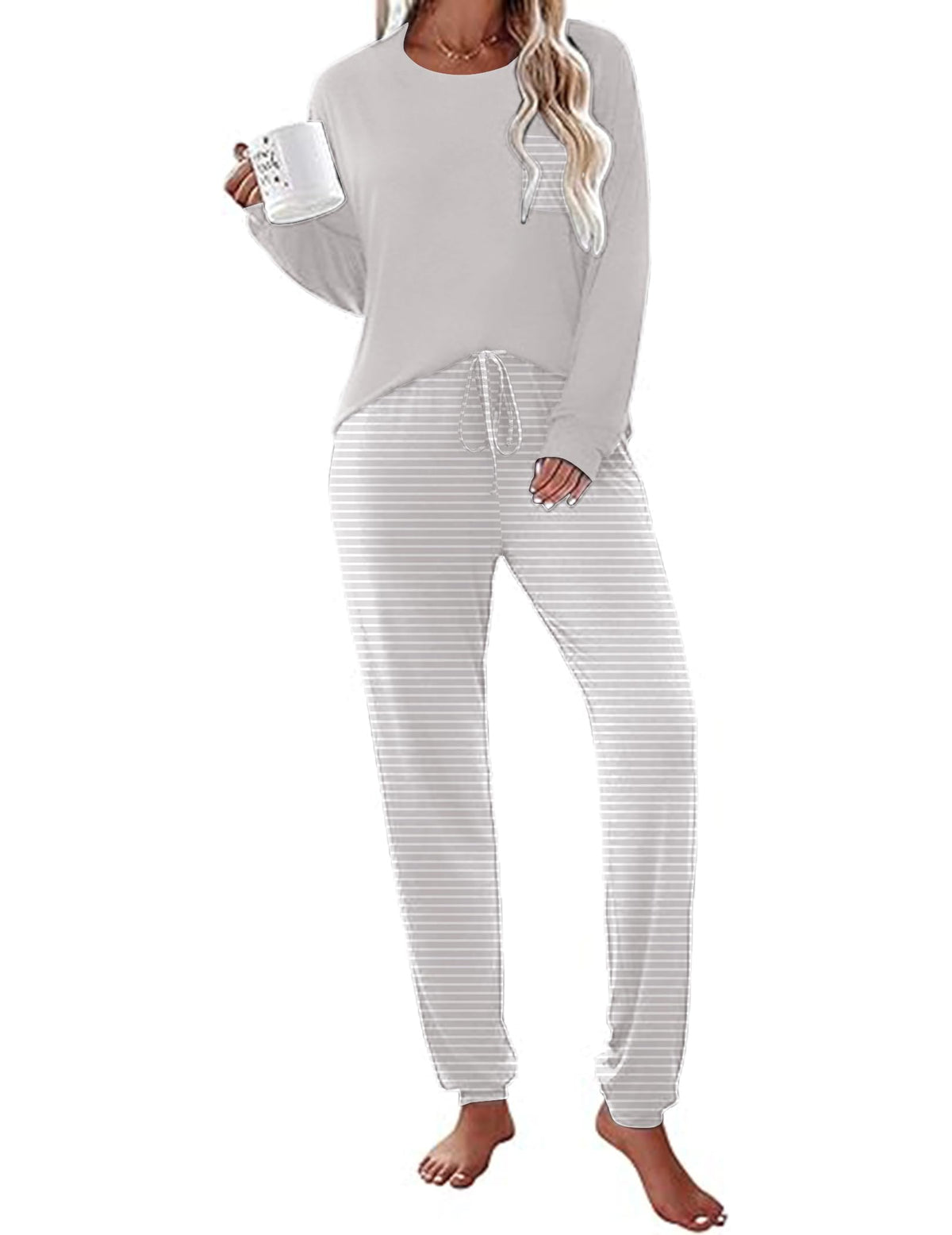 Ekouaer Womens Pajama Sets Long Sleeve Pjs Lounge Sets Joggers with Pockets