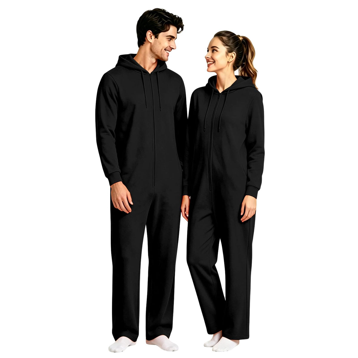 Halloween Onesie Adult 16 Solid Color Zip Up Hooded Couple Pajama Costumes