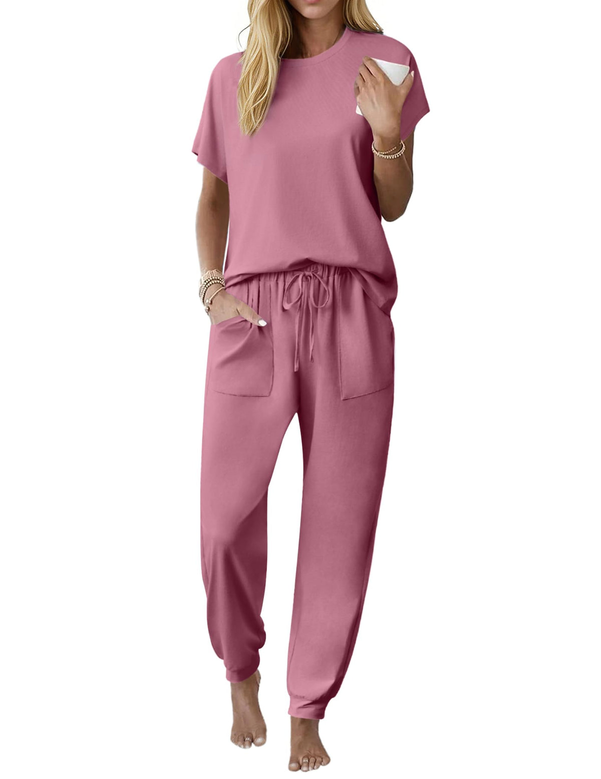 Ekouaer Womens Pajama Sets 100% Cotton Pjs 2 Piece Jogger Pants Lounge Sets