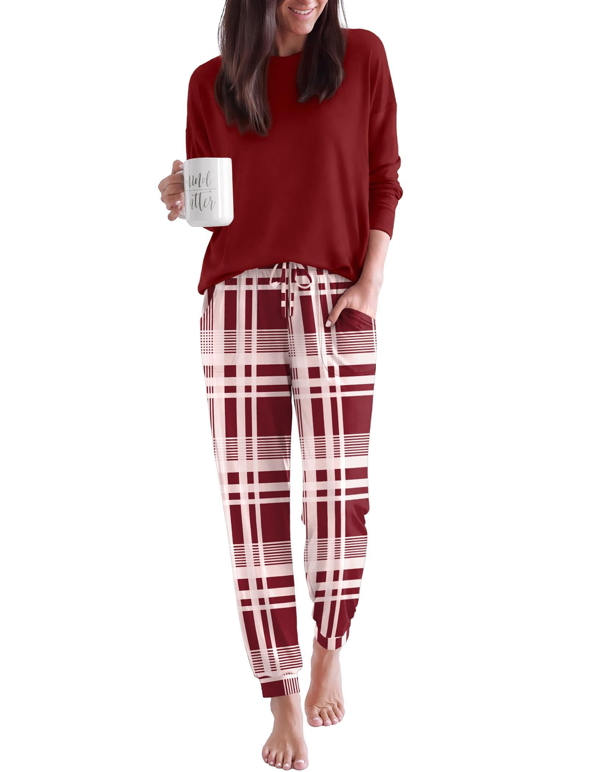 Ekouaer Pajamas for Women Set 2 Piece Long Sleeve Pjs Casual Lounge Sets