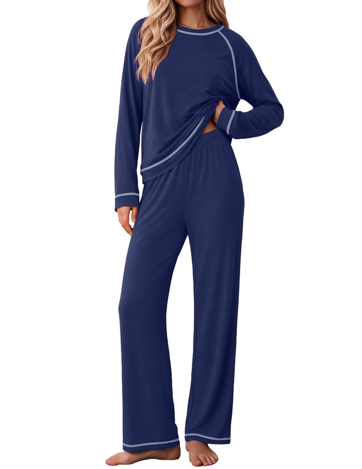 Ekouaer Womens Pajamas Long Sleeve Pjs Soft Loungewear 2 Piece Lounge Sets