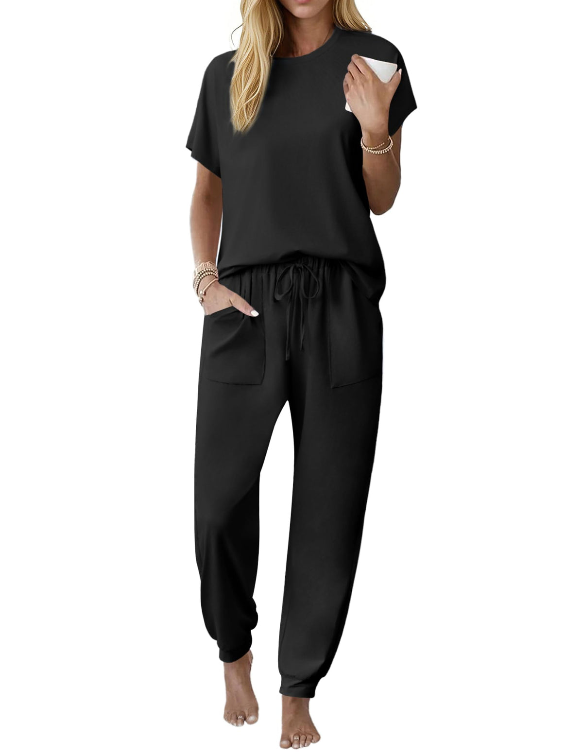Ekouaer Womens Pajama Sets 100% Cotton Pjs 2 Piece Jogger Pants Lounge Sets