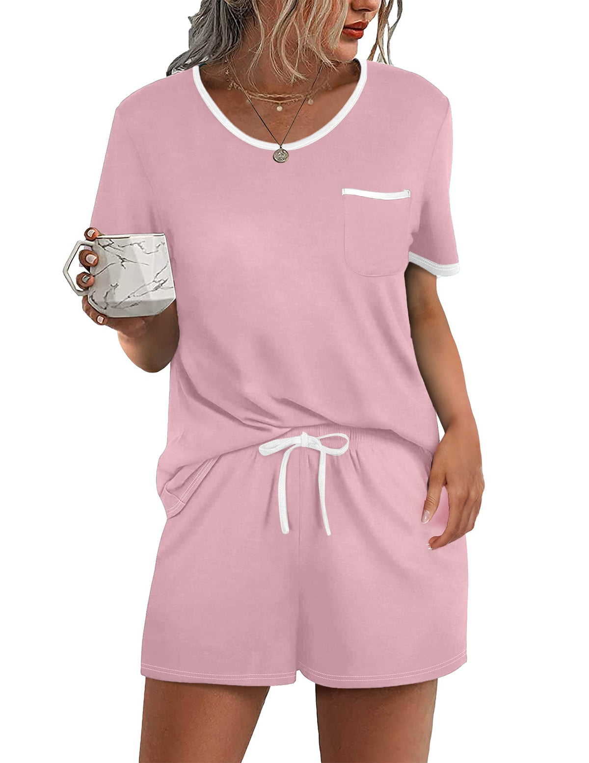 Ekouaer Pajamas for Womens Set 2 Piece Soft Sleepwear, Chest Pocket