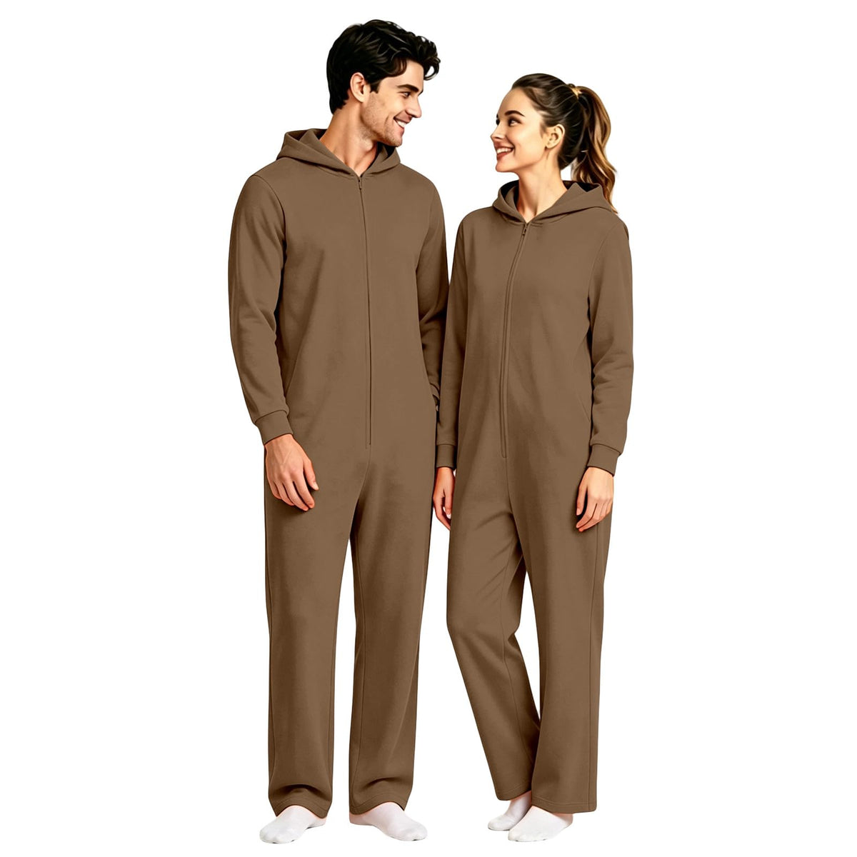 Halloween Onesie Adult 16 Solid Color Zip Up Hooded Couple Pajama Costumes
