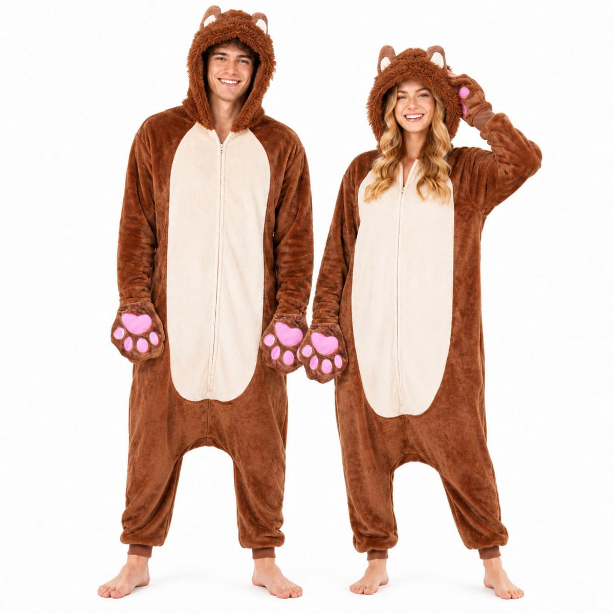 Adult Onesie, Animal Halloween Costume, Plush One Piece Pajamas with Hood