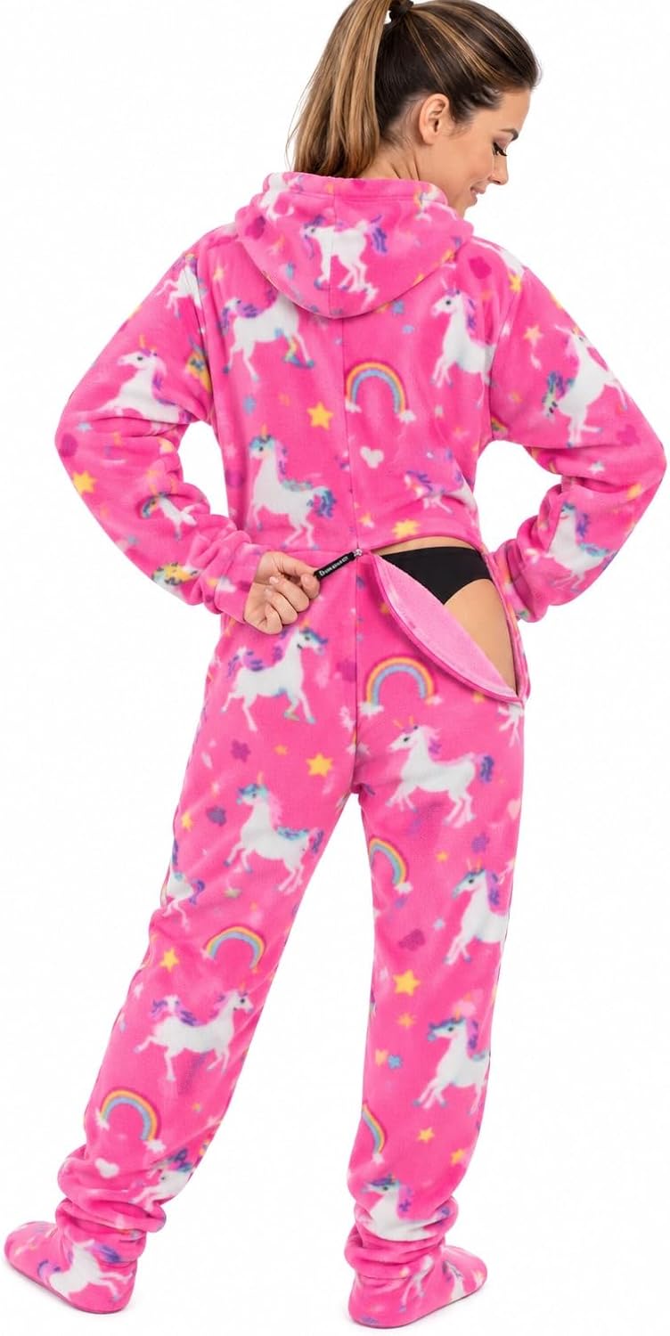 Forever Lazy Adult Onesie Pajamas, Footed Fleece One-Piece Unisex Lounge for Women and Men with Detachable Feet