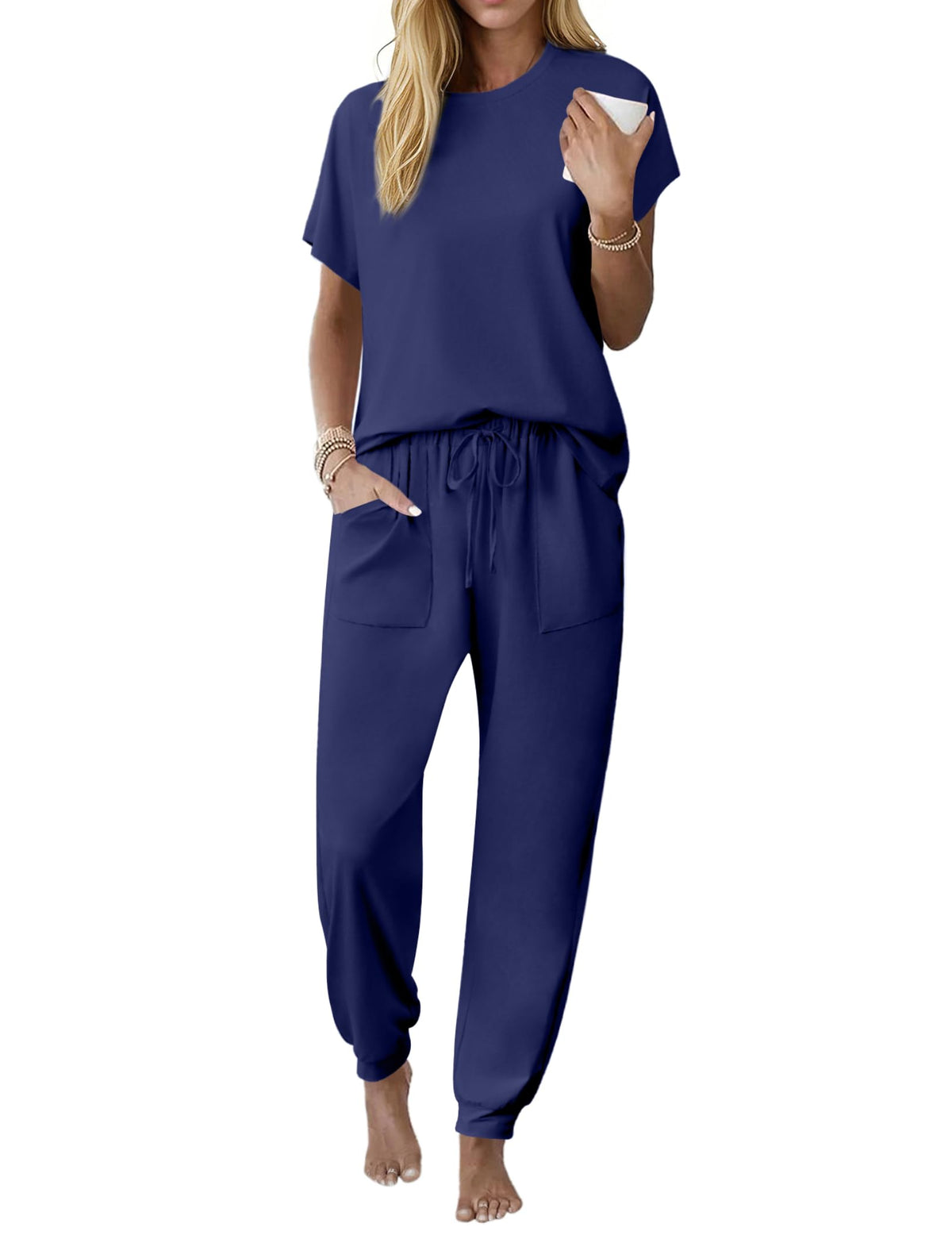 Ekouaer Womens Pajama Sets 100% Cotton Pjs 2 Piece Jogger Pants Lounge Sets