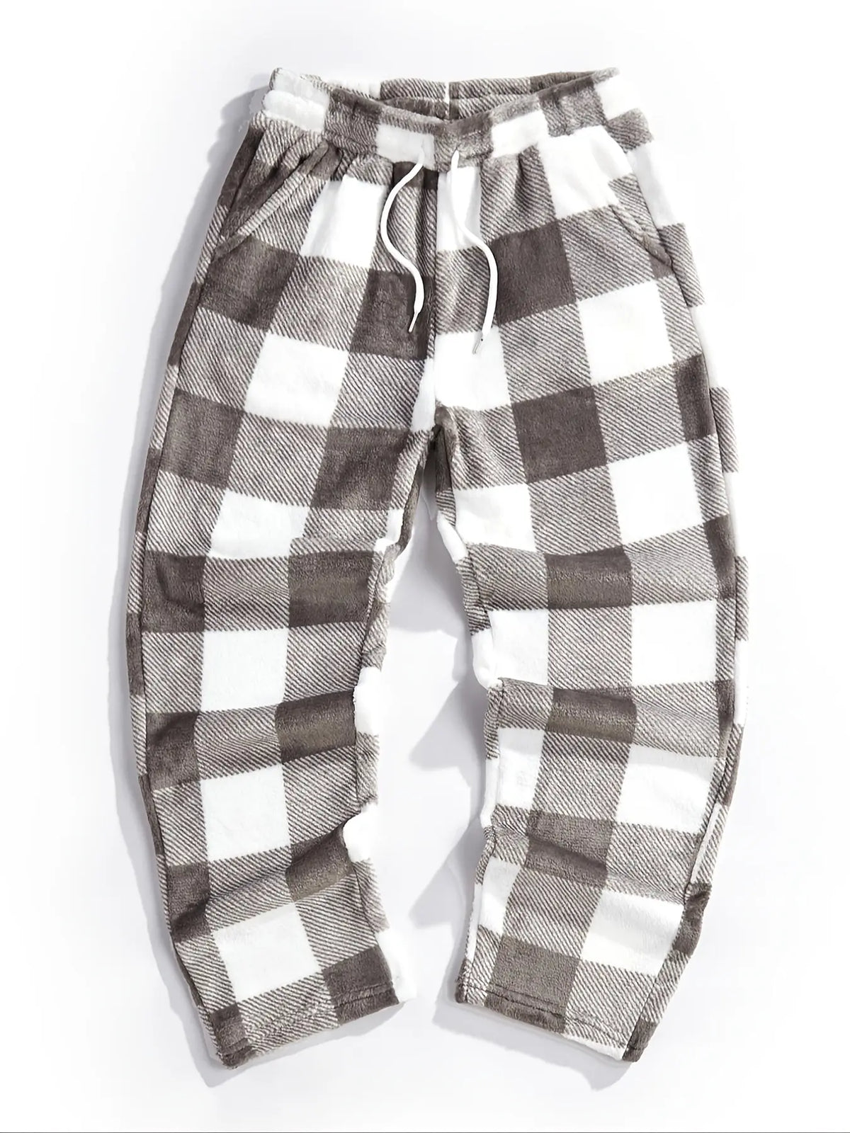 Unisex Plaid Fleece Print Drawstring Pants, Adjustable Fit, Casual Daily Wear, Winter Warm Sleepwear Pajama, Loungewear, Christmas Gift, Long Pants