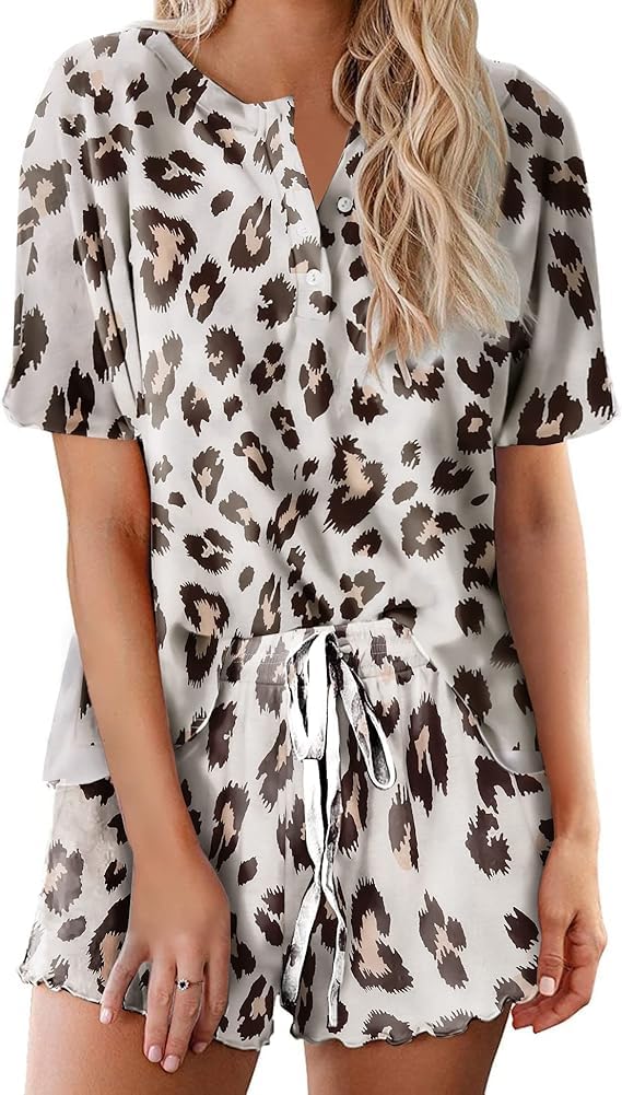 Ekouaer Pajamas Set for Women Short Sleeve Lounge Set 2 Piece Soft Cute Pjs