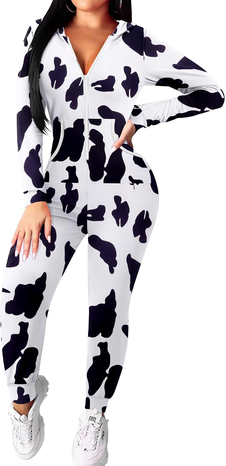 Ekouaer Halloween Onesie for Women Hooded Jumpsuit Sexy One Piece Pajamas