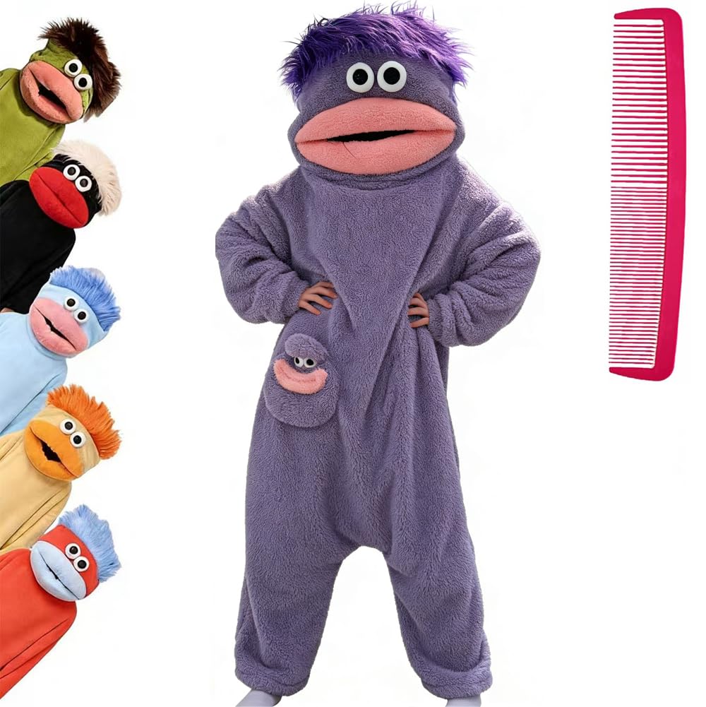 Brrioe Funny Big Mouth Monster Onesie Pajamas with Large Comb – Oversized Plush Fleece Hooded One Piece for Sleep & Party