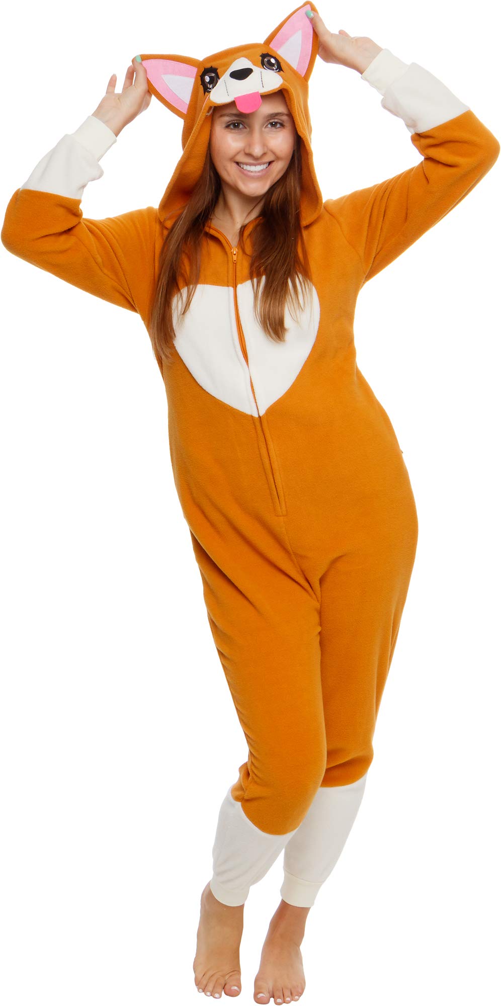 Funziez! Slim Fit Adult Onesie - Animal Costume - Plush Unisex Halloween One Piece Cosplay Suit for Women and Men