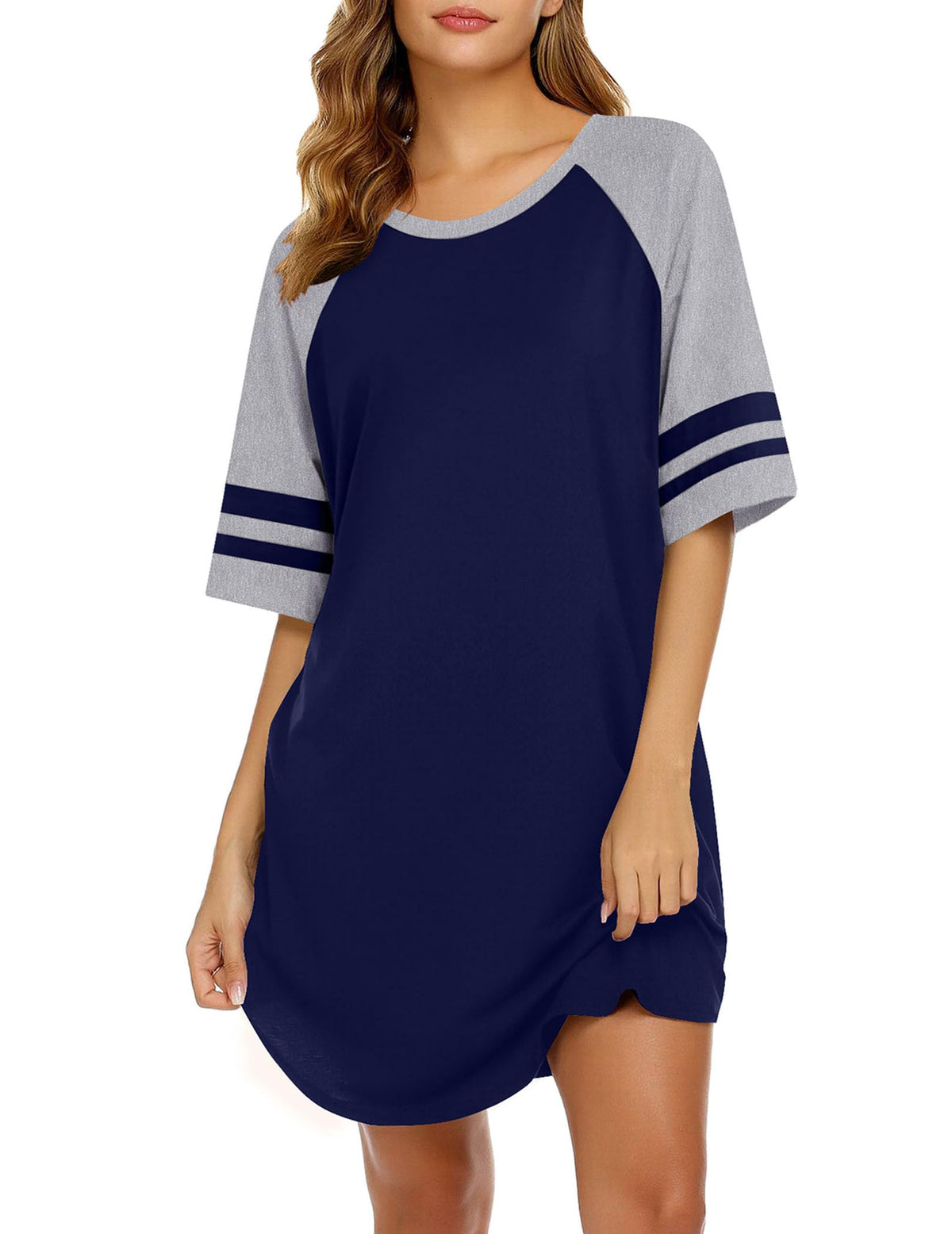 Ekouaer Cotton Nightgowns for Women Color Block Short Sleeve Sleep Shirts