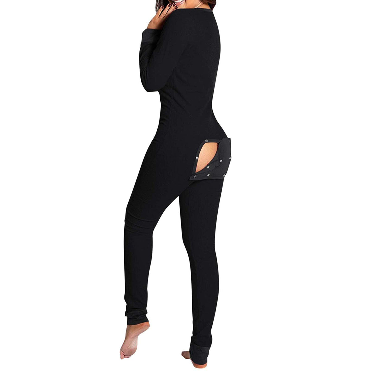 KMBANGI Women's Sexy Deep V Neck Butt Flap Pajamas One Piece Bodycon Rompers Jumpsuit with Drop Seat Plus Size