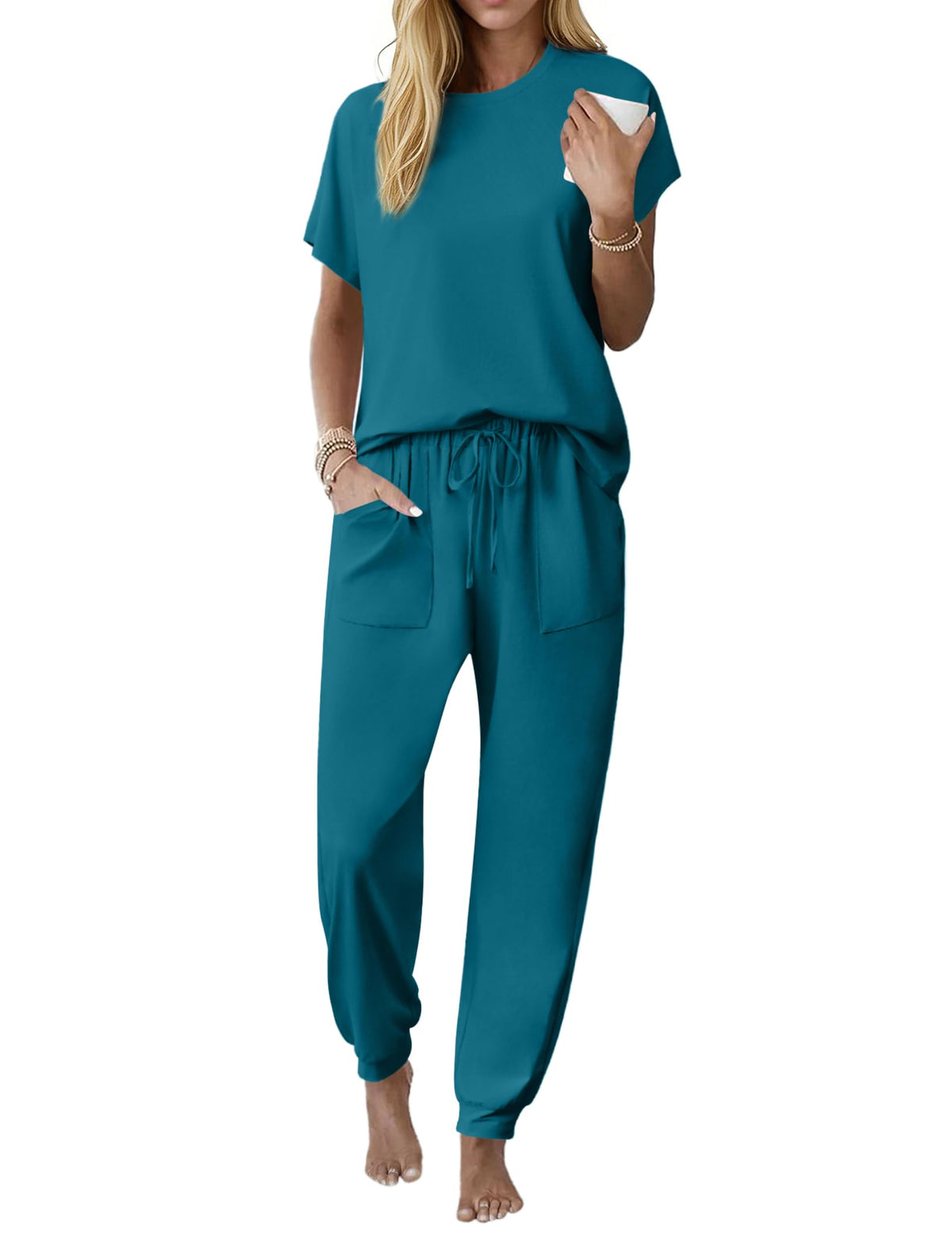 Ekouaer Womens Pajama Sets 100% Cotton Pjs 2 Piece Jogger Pants Lounge Sets