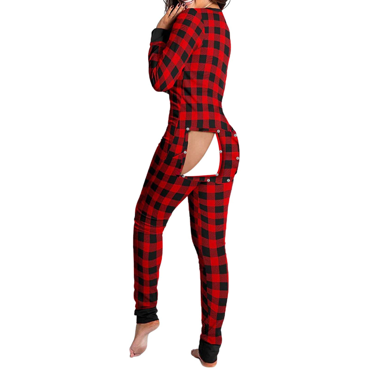 KMBANGI Women's Sexy Deep V Neck Butt Flap Pajamas One Piece Bodycon Rompers Jumpsuit with Drop Seat Plus Size