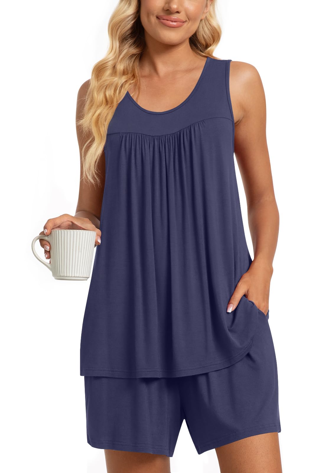 TAOHUADAO 2 Piece Women's Sleeveless Pajama Sets, Lounge Sleepwear Ladies Pjs Sets with Pockets
