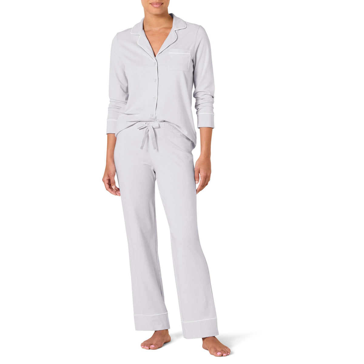 Amazon Essentials Women's Cotton Modal Long-Sleeve Notch Collar Shirt and Full-Length Elastic Waist Pajama Pant Set