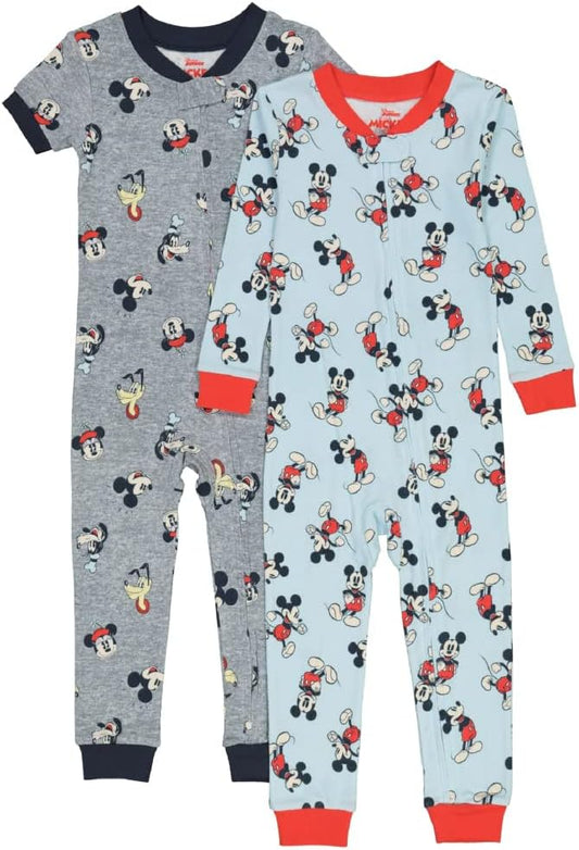 Disney Kids' Mickey & Minnie Mouse 2-pack Footless One-Piece Pajama Set