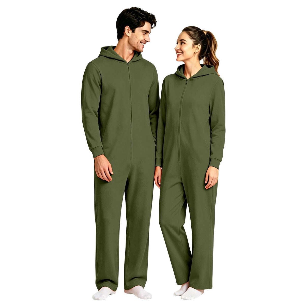 Halloween Onesie Adult 16 Solid Color Zip Up Hooded Couple Pajama Costumes