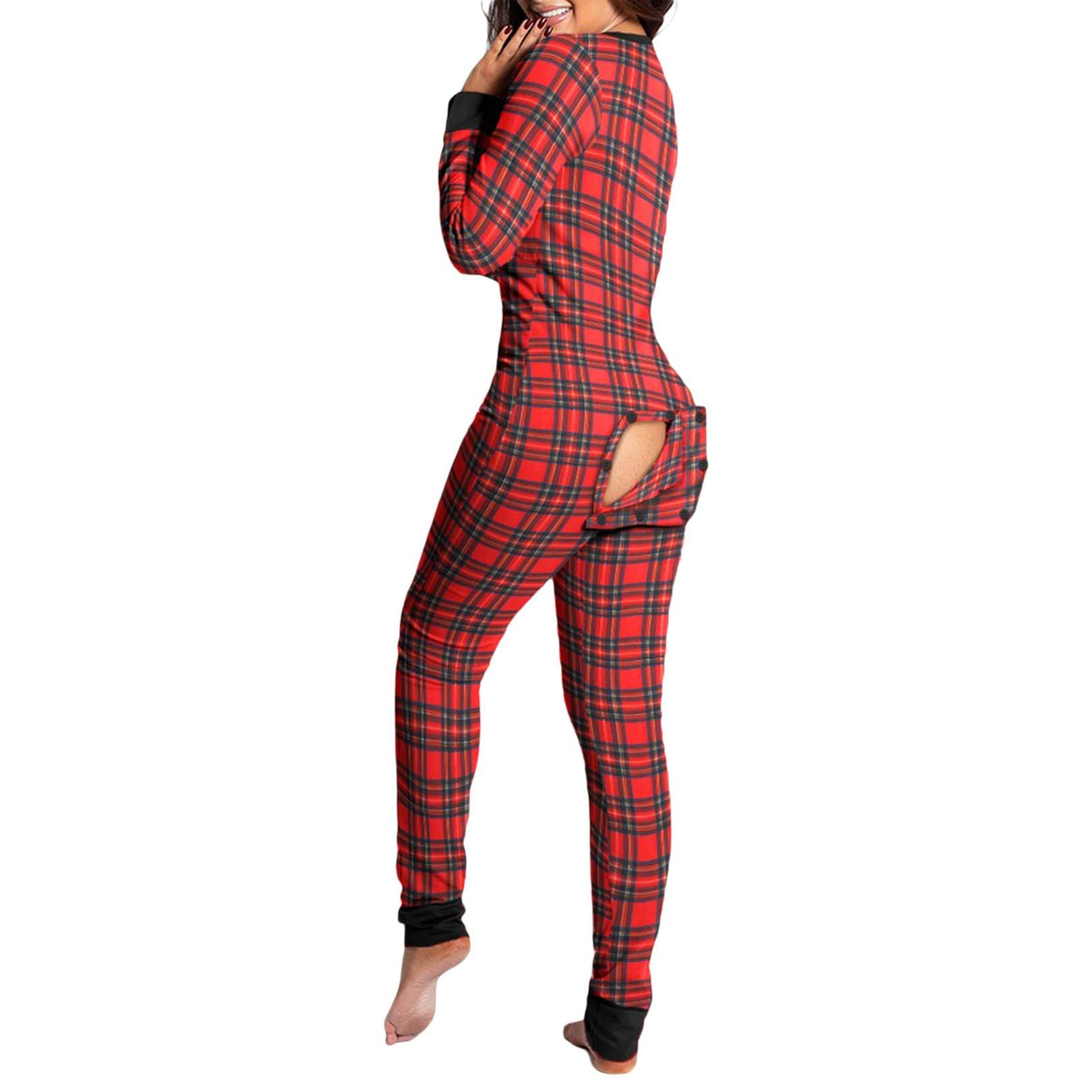 KMBANGI Women's Sexy Deep V Neck Butt Flap Pajamas One Piece Bodycon Rompers Jumpsuit with Drop Seat Plus Size