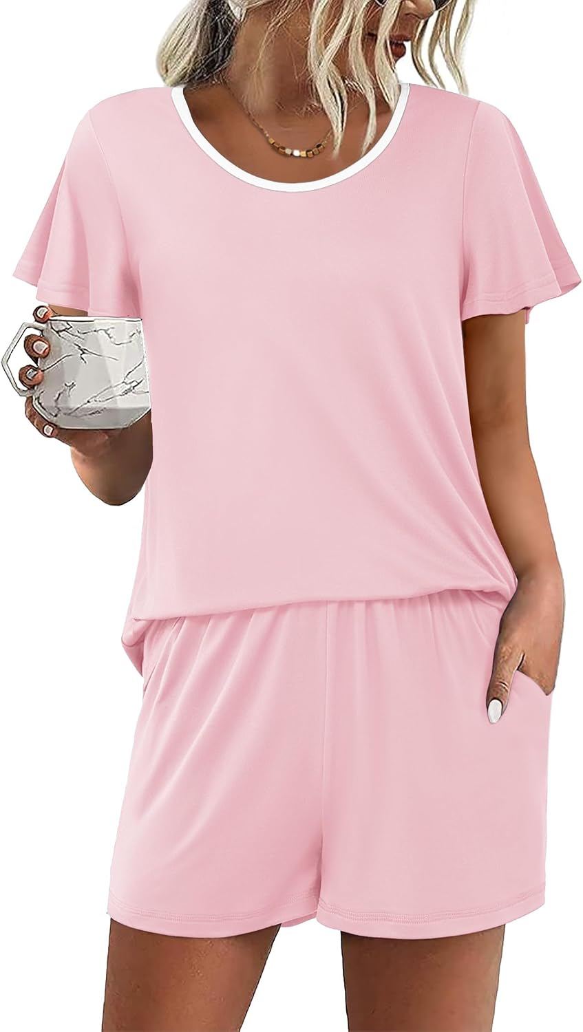 Ekouaer Womens Pajama Set Summer Short Sleeve Pjs Sleepwear Cute 2 Piece Lounge Sets S-XXL