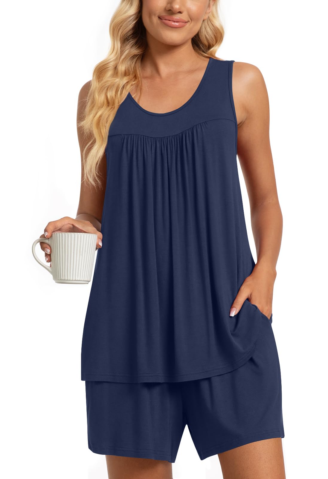 TAOHUADAO 2 Piece Women's Sleeveless Pajama Sets, Lounge Sleepwear Ladies Pjs Sets with Pockets
