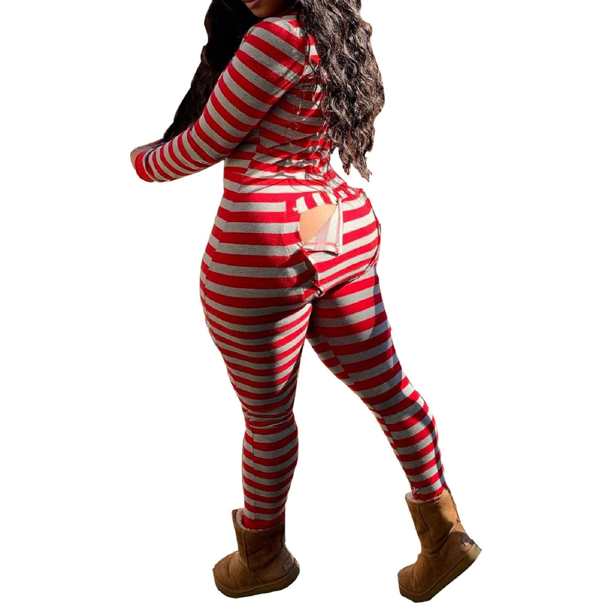 KMBANGI Women's Sexy Deep V Neck Butt Flap Pajamas One Piece Bodycon Rompers Jumpsuit with Drop Seat Plus Size