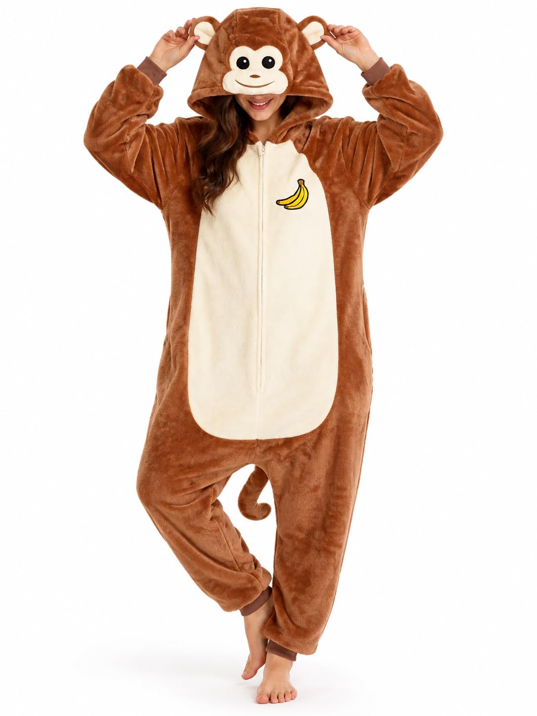 Adult Onesie, Animal Halloween Costume, Plush One Piece Pajamas with Hood