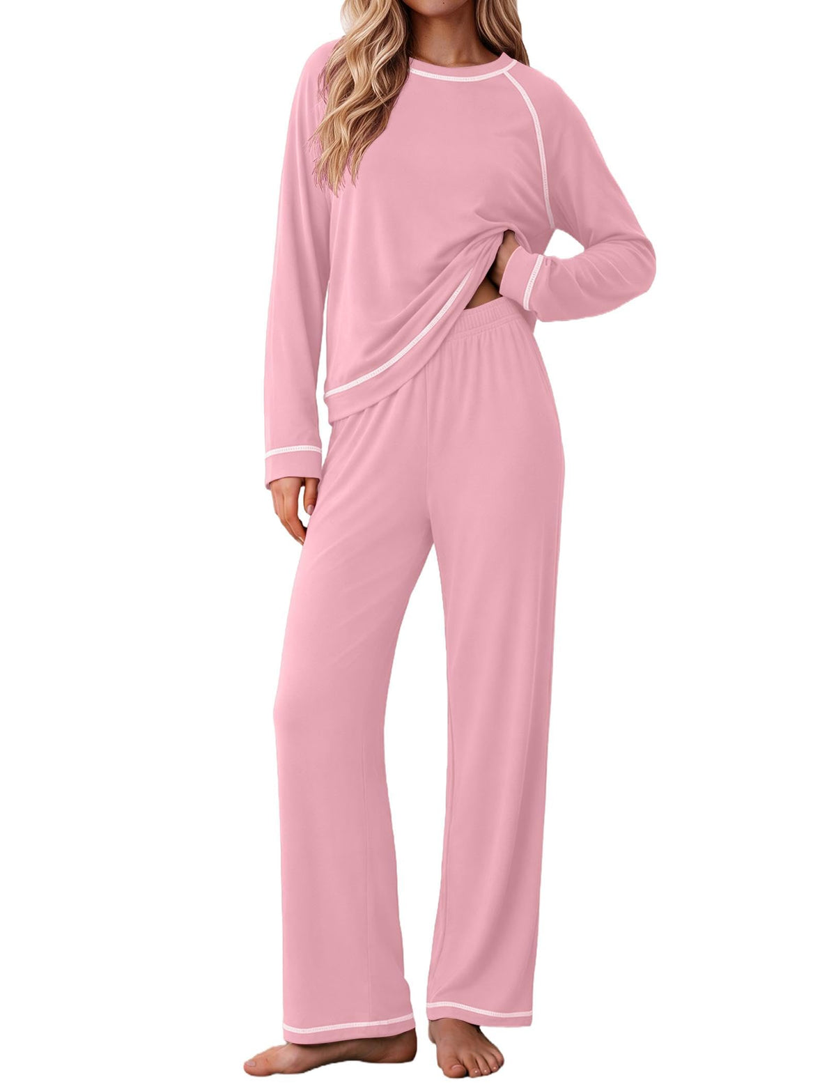 Ekouaer Womens Pajamas Long Sleeve Pjs Soft Loungewear 2 Piece Lounge Sets