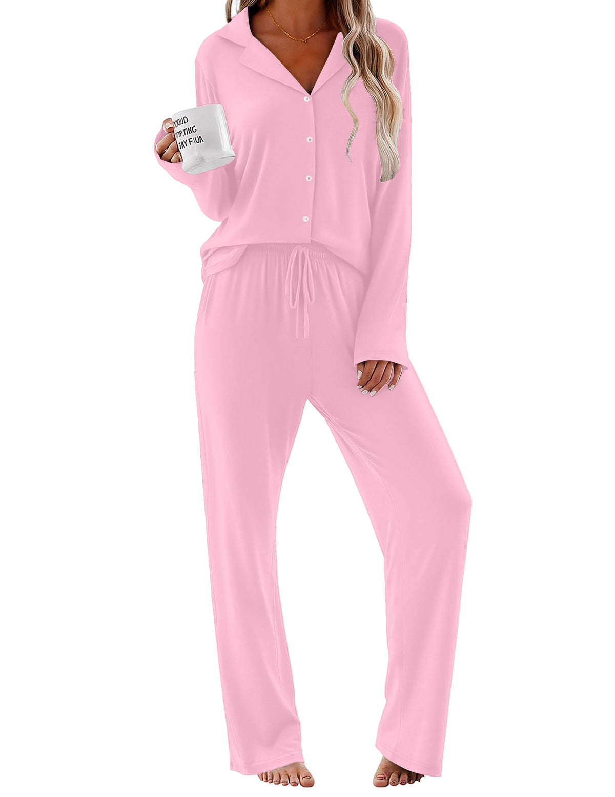 Ekouaer Pajamas for Women Set Button Up Pjs 2 Piece Long Sleeve Lounge Sets