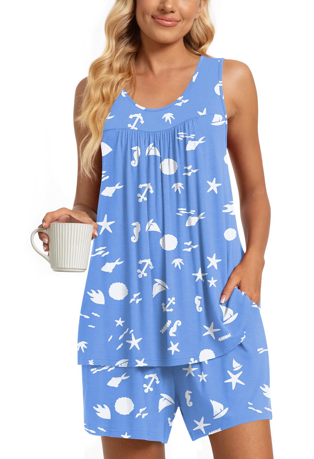 TAOHUADAO 2 Piece Women's Sleeveless Pajama Sets, Lounge Sleepwear Ladies Pjs Sets with Pockets