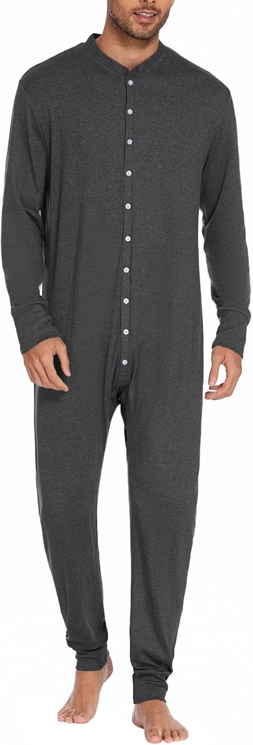 Mens Onesie Pajamas Union Suit Long Johns One Piece Thermal Underwear