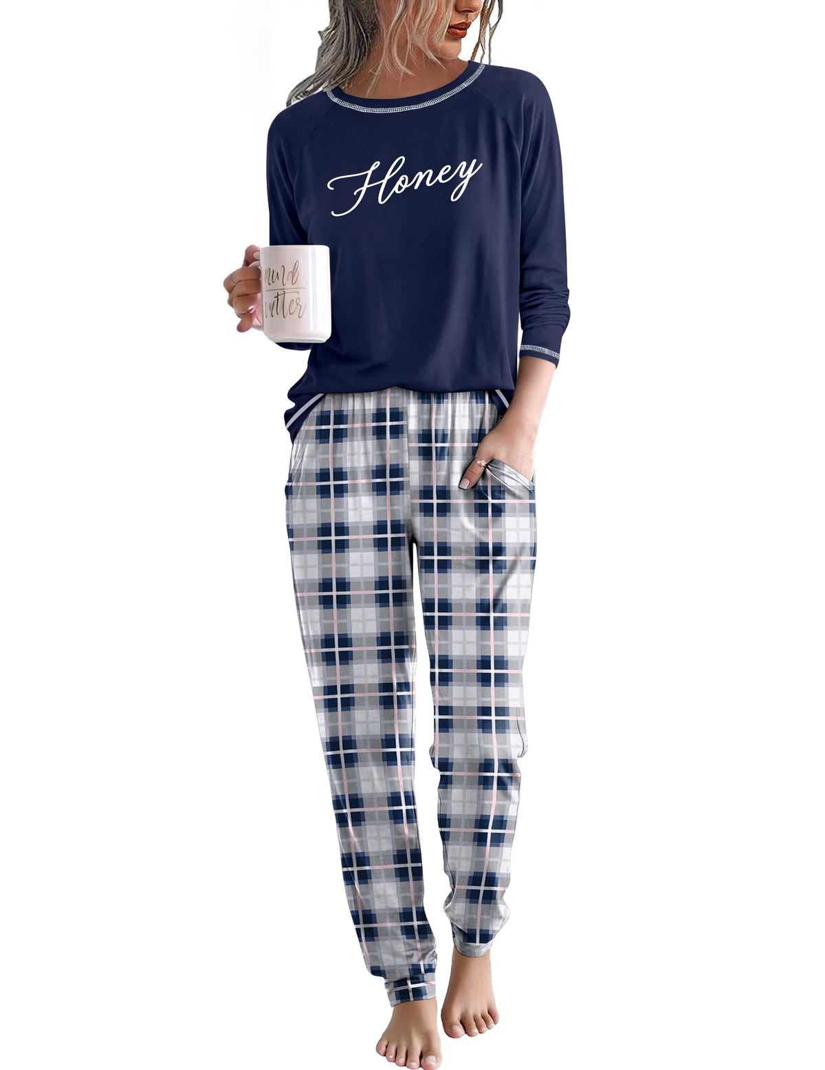 Ekouaer Women Pajama Sets Jogger Sleepwear Printed Lounge Set with Pockets