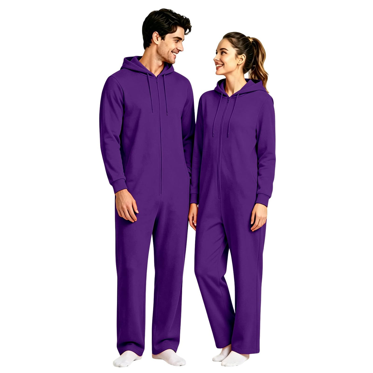 Halloween Onesie Adult 16 Solid Color Zip Up Hooded Couple Pajama Costumes