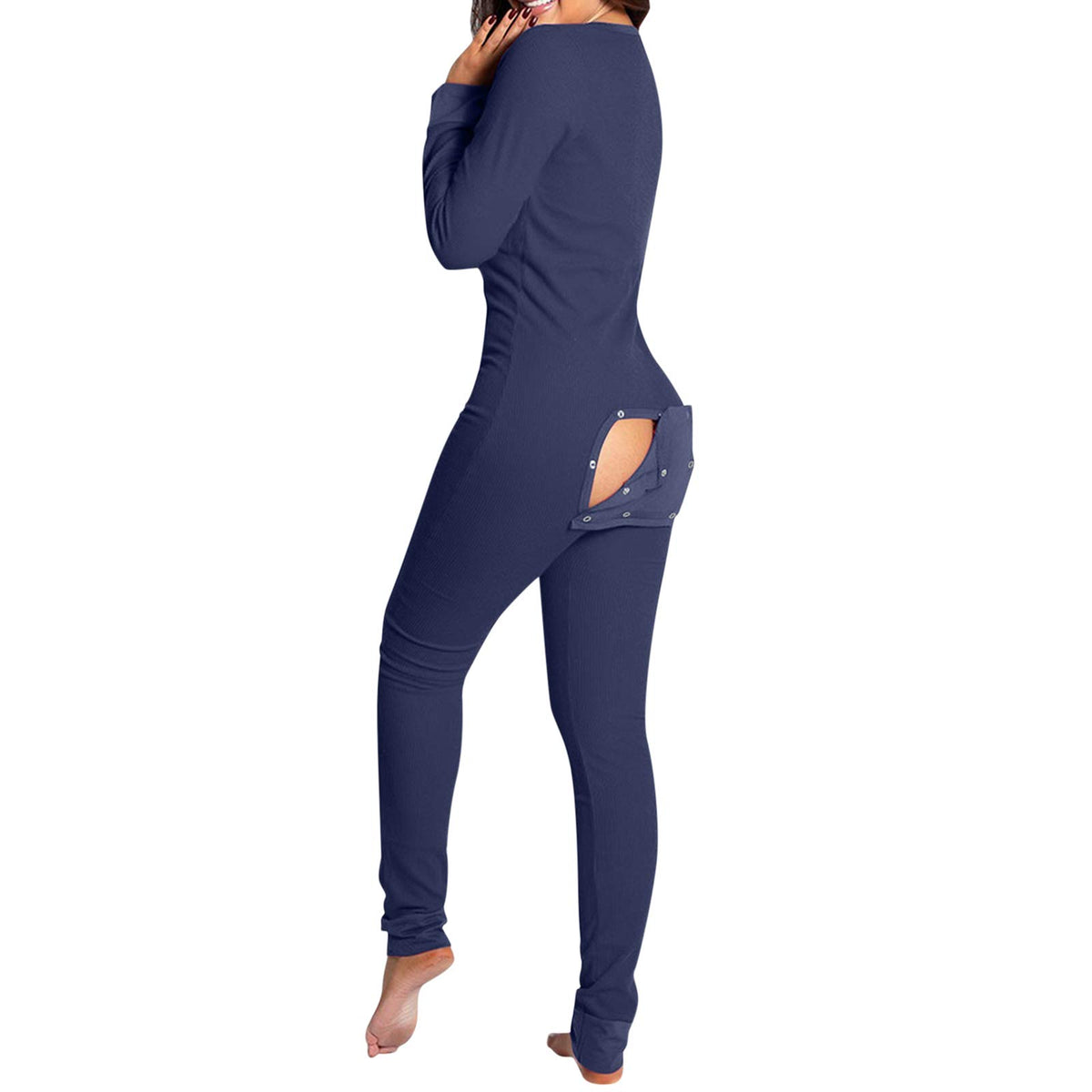 KMBANGI Women's Sexy Deep V Neck Butt Flap Pajamas One Piece Bodycon Rompers Jumpsuit with Drop Seat Plus Size