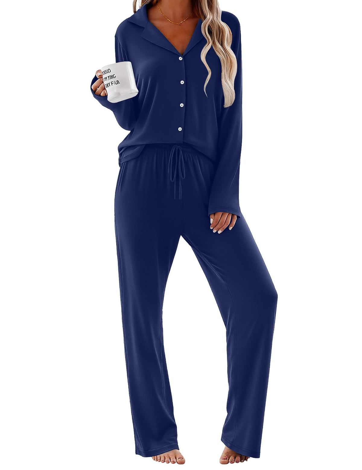 Ekouaer Pajamas for Women Set Button Up Pjs 2 Piece Long Sleeve Lounge Sets