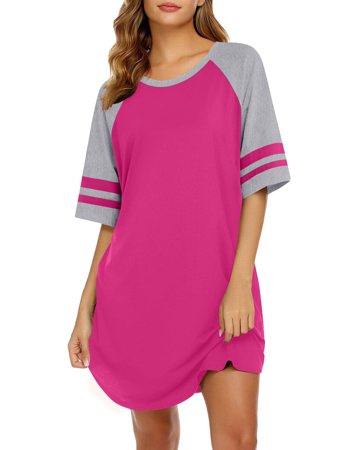 Ekouaer Cotton Nightgowns for Women Color Block Short Sleeve Sleep Shirts