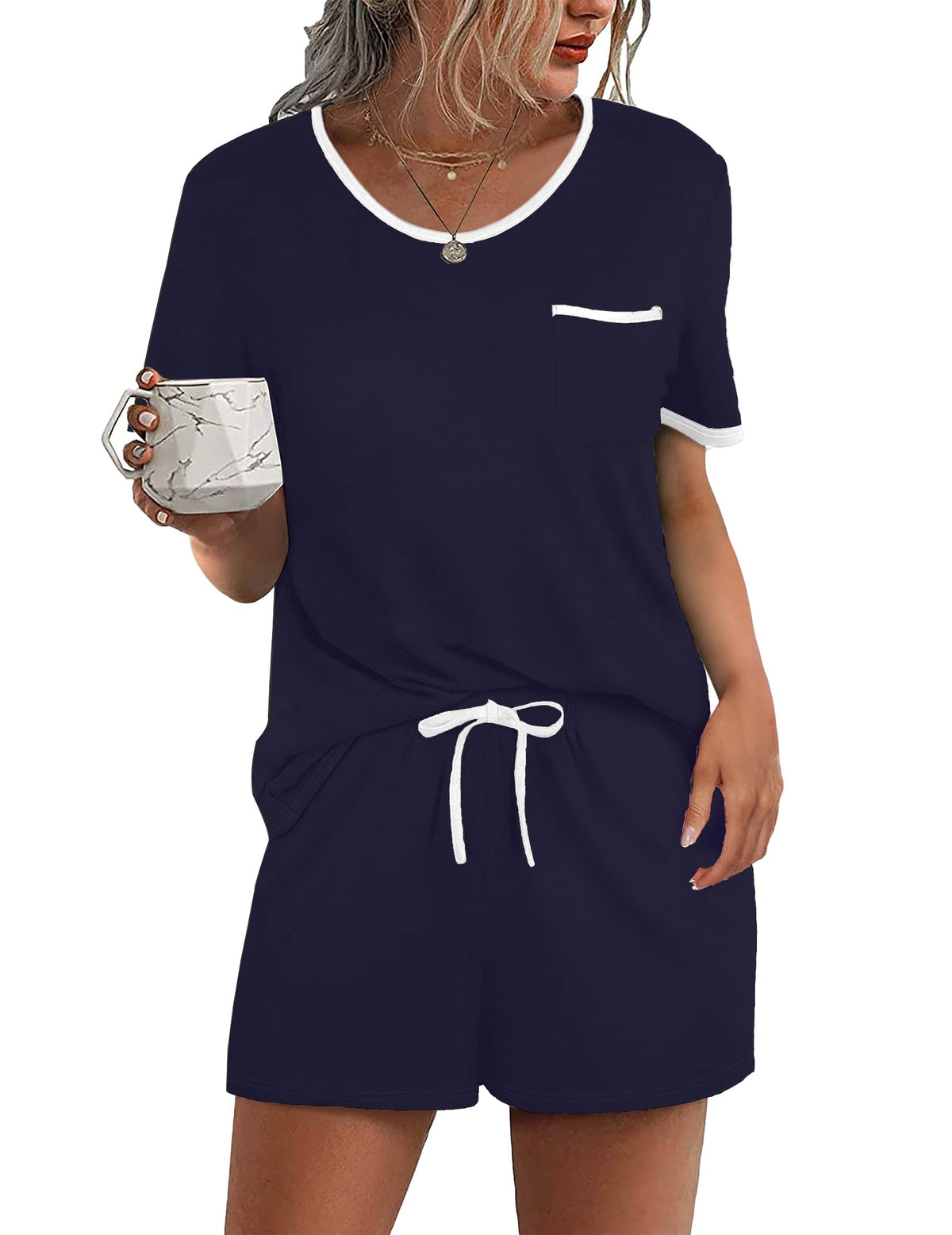 Ekouaer Pajamas for Womens Set 2 Piece Soft Sleepwear, Chest Pocket
