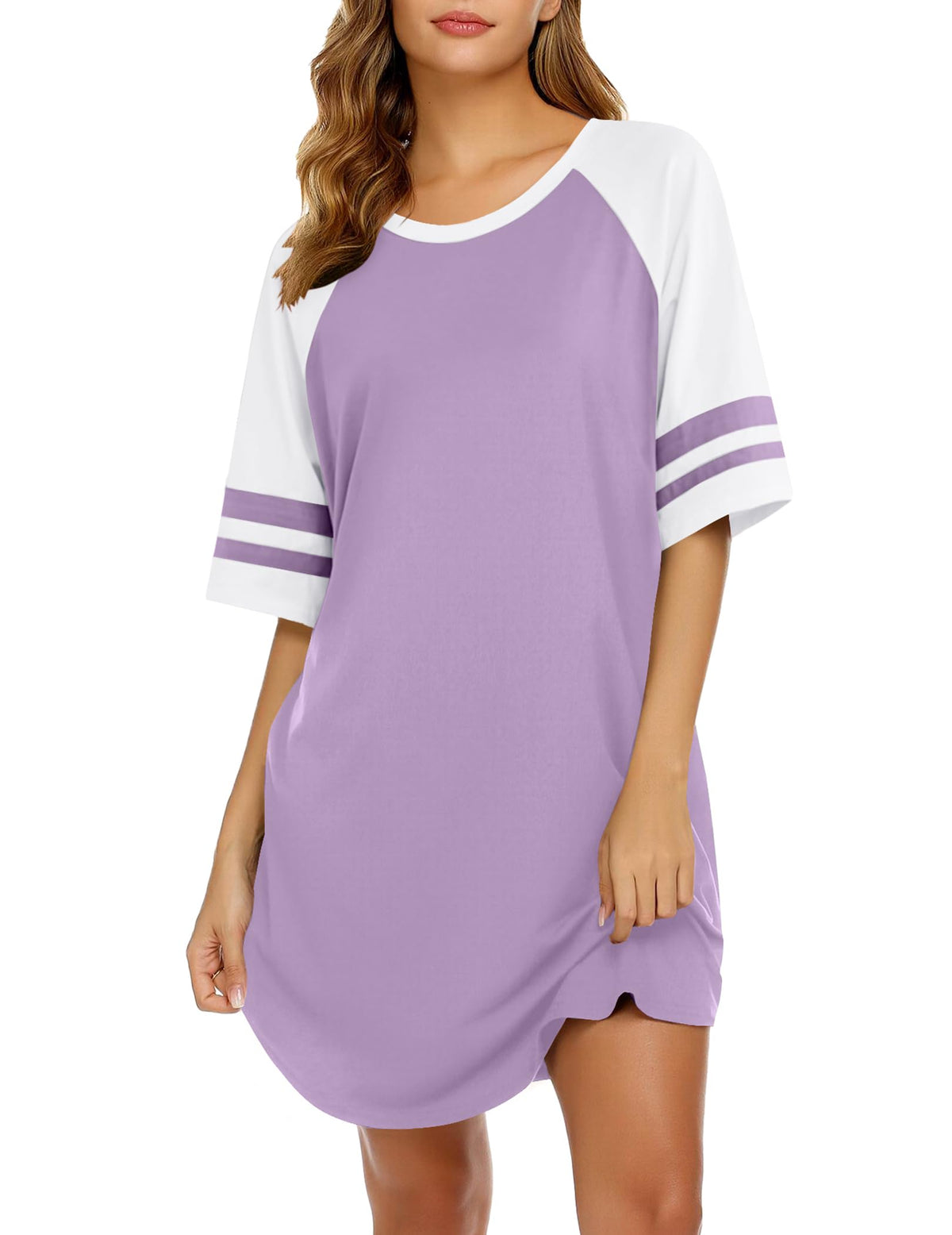 Ekouaer Cotton Nightgowns for Women Color Block Short Sleeve Sleep Shirts