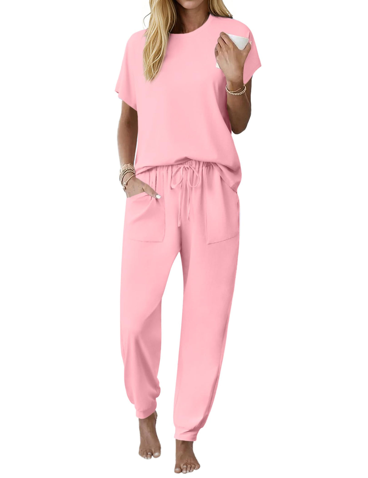 Ekouaer Womens Pajama Sets 100% Cotton Pjs 2 Piece Jogger Pants Lounge Sets