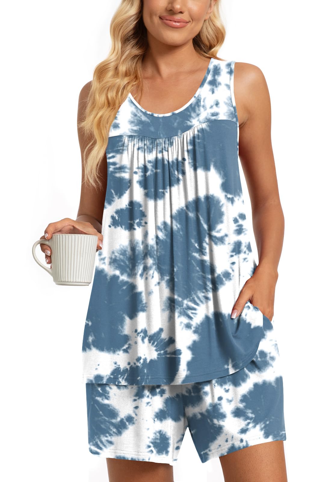 TAOHUADAO 2 Piece Women's Sleeveless Pajama Sets, Lounge Sleepwear Ladies Pjs Sets with Pockets
