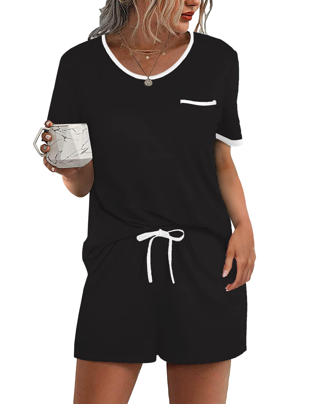 Ekouaer Pajamas for Womens Set 2 Piece Soft Sleepwear, Chest Pocket